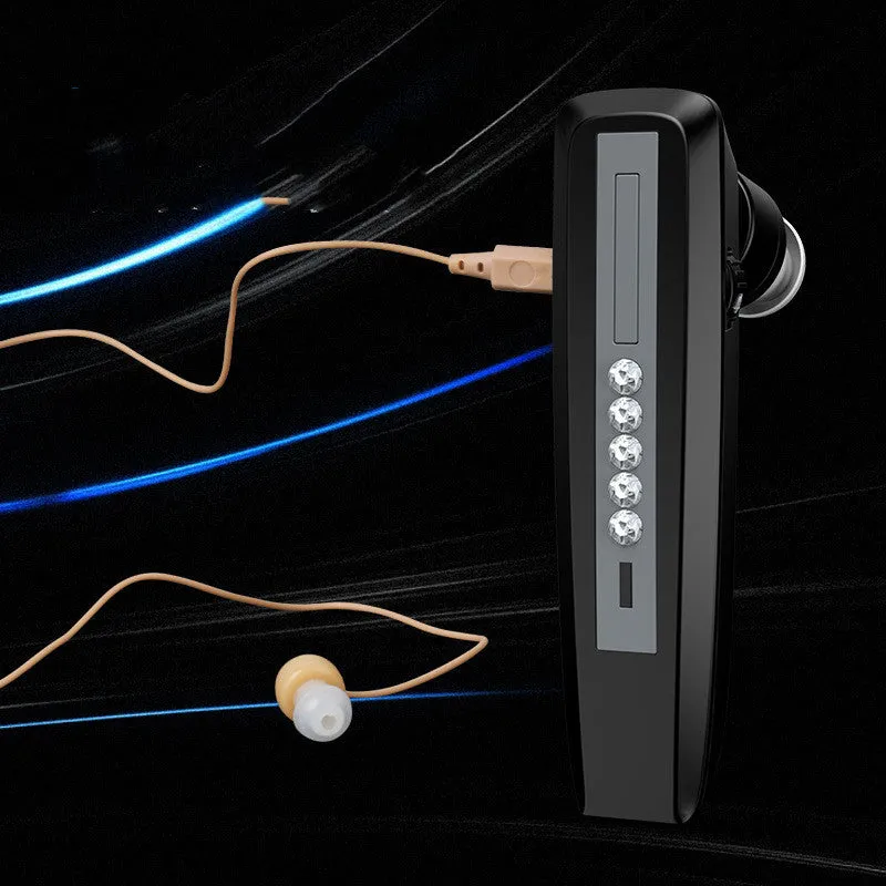 Black wireless invisible hearing aid with silicone shell and USB charging cable