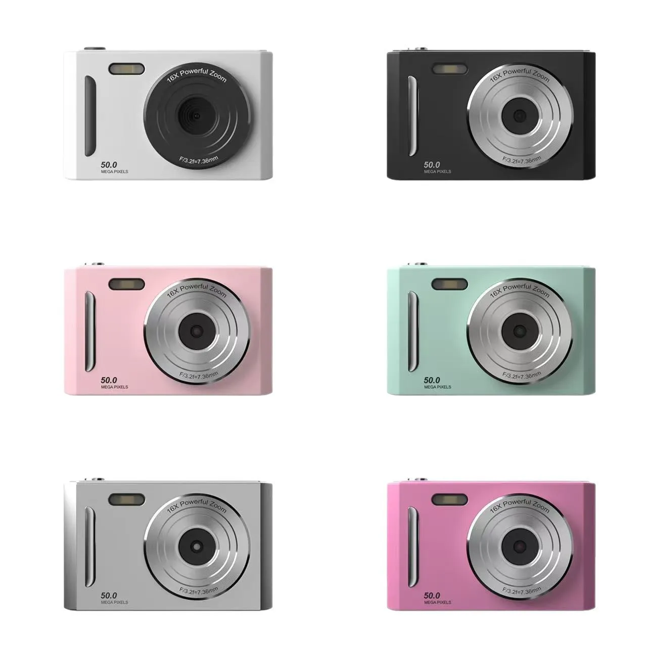 CCD student camera with dual front and rear cameras, HD screen, available in pink and black colours
