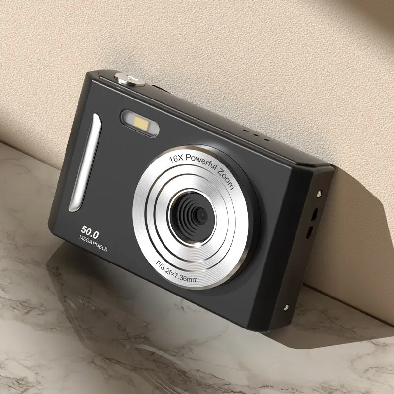 CCD student camera with dual front and rear cameras, HD screen, available in pink and black colours