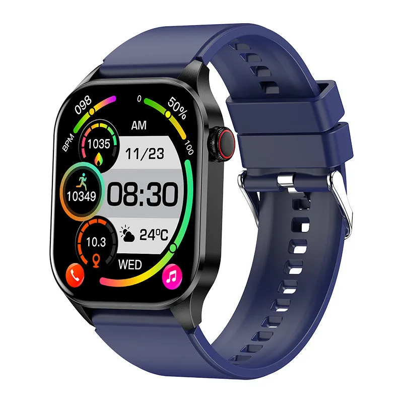 Smartwatch T98 with AMOLED screen showing health data on wrist in black colour