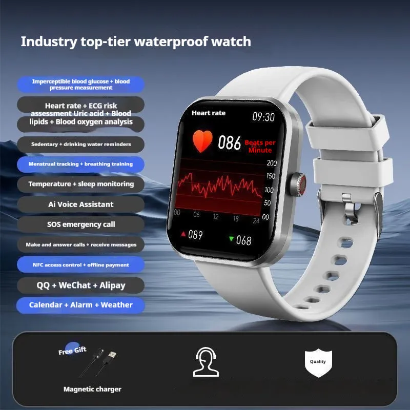 Smart Bluetooth call sports bracelet with TFT screen in black, showing health monitoring and touch operation