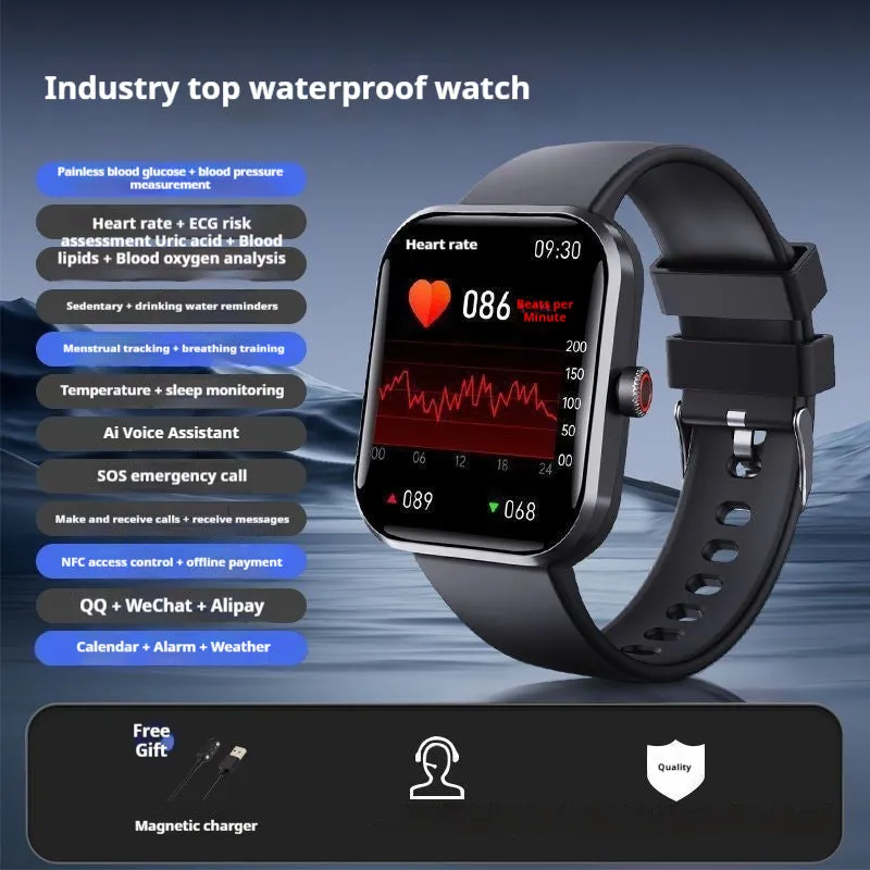Smart Bluetooth call sports bracelet with TFT screen in black, showing health monitoring and touch operation