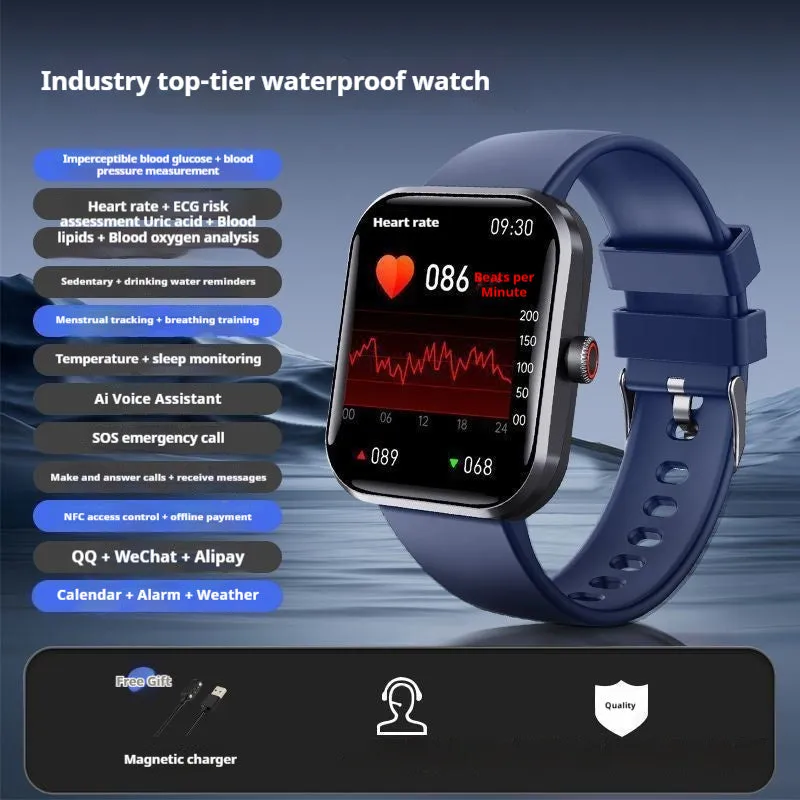 Smart Bluetooth call sports bracelet with TFT screen in black, showing health monitoring and touch operation