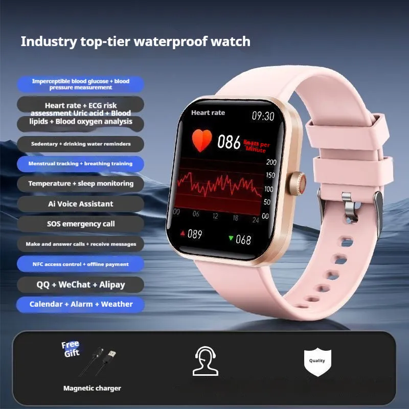 Smart Bluetooth call sports bracelet with TFT screen in black, showing health monitoring and touch operation