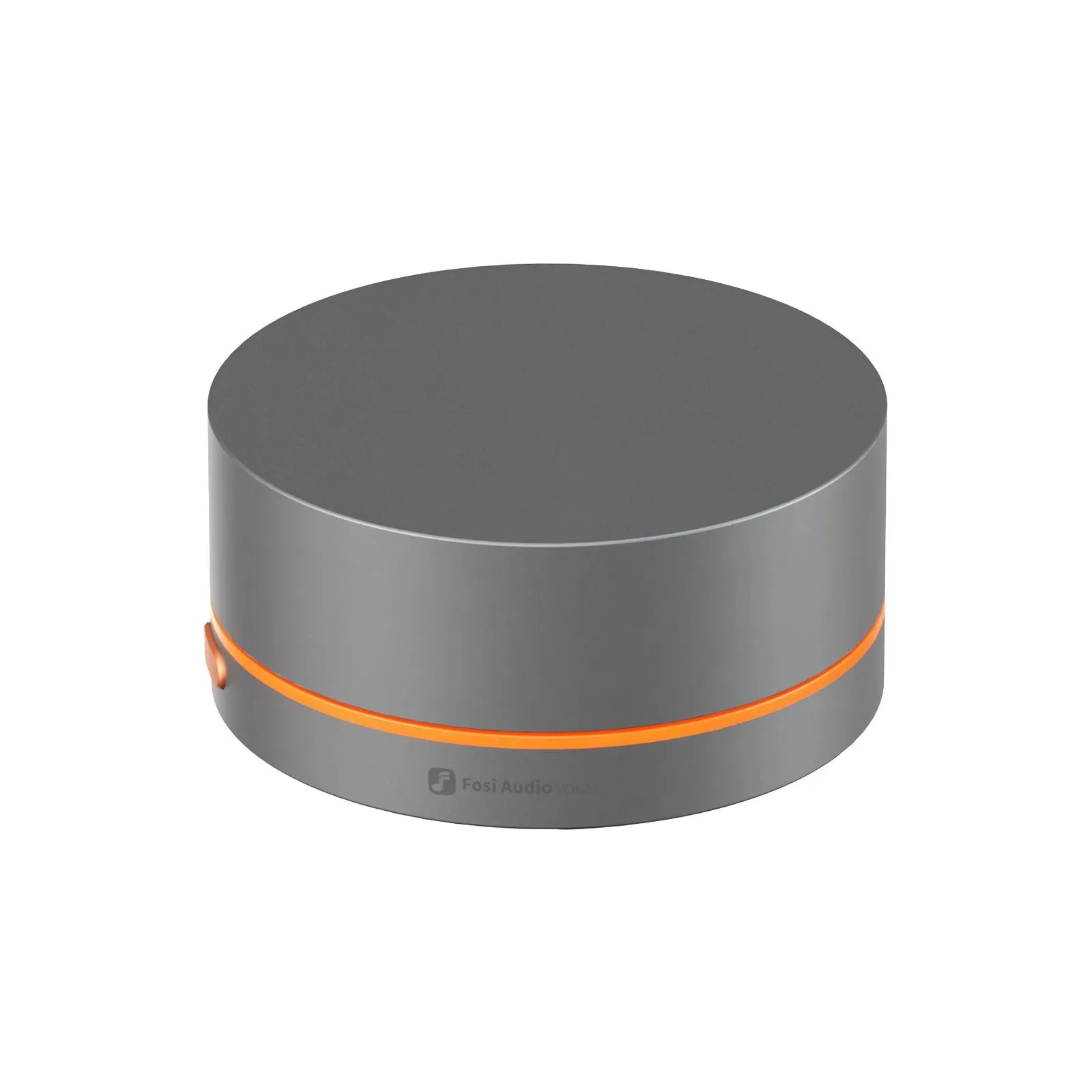Black VOL20 USB volume controller on desk with rotary knob and cable