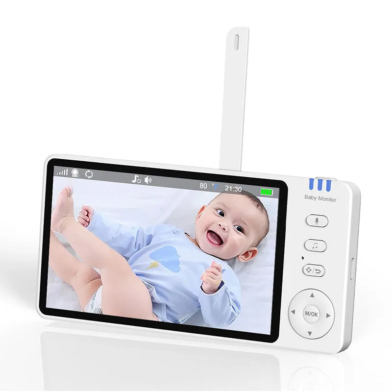 White wireless baby monitor with 5-inch HD screen and temperature display
