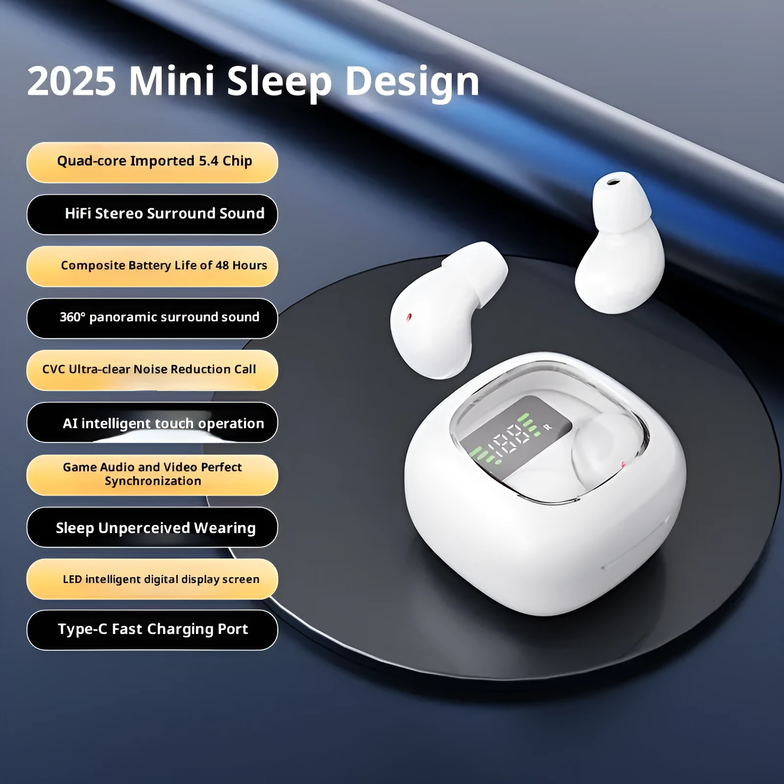 Wireless Bluetooth headset with digital display power indicator in black colour