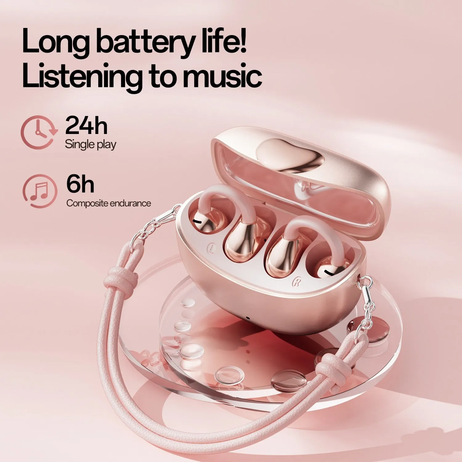 M106 clip-on wireless Bluetooth headset in rose gold with PC ABS construction, sports style design