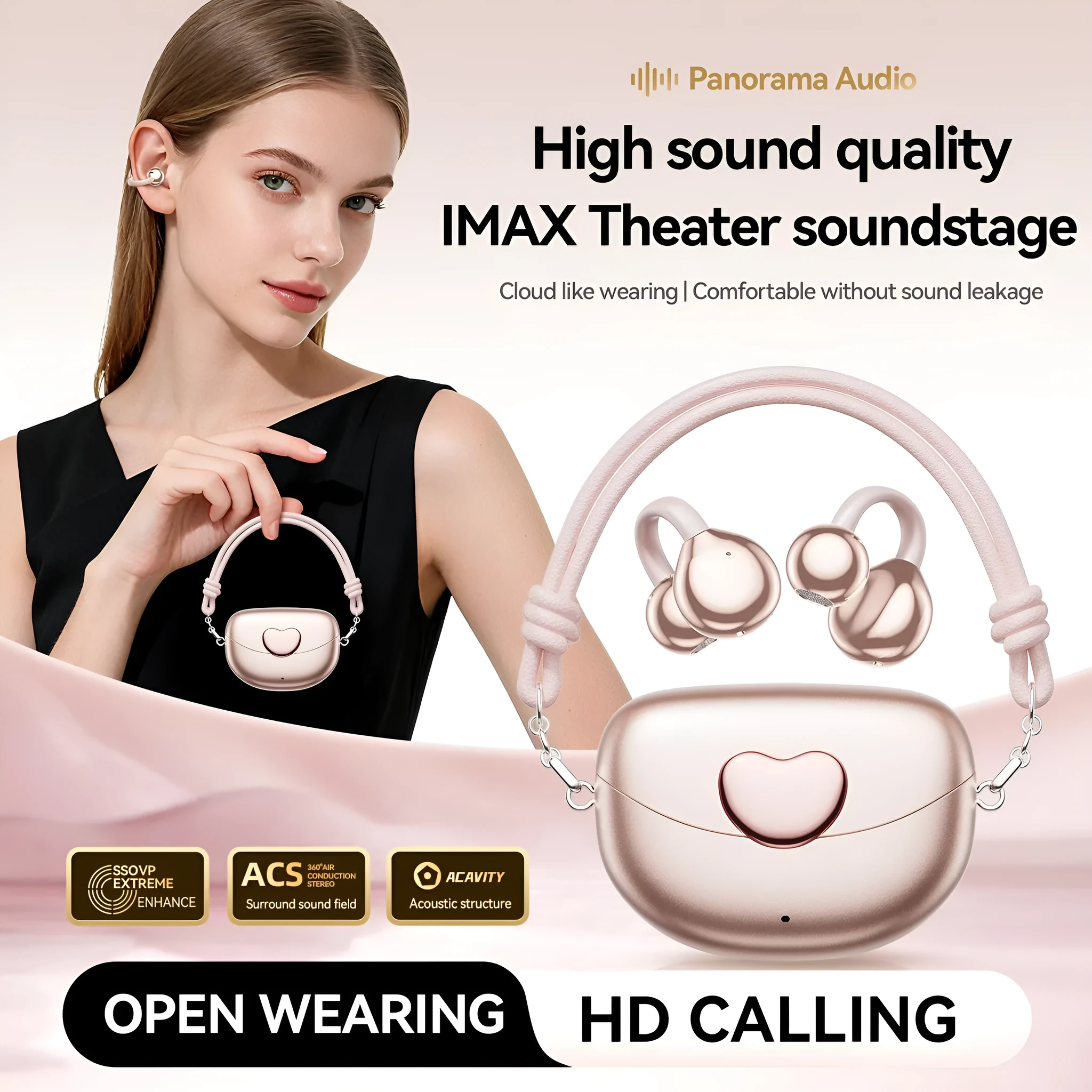 M106 clip-on wireless Bluetooth headset in rose gold with PC ABS construction, sports style design