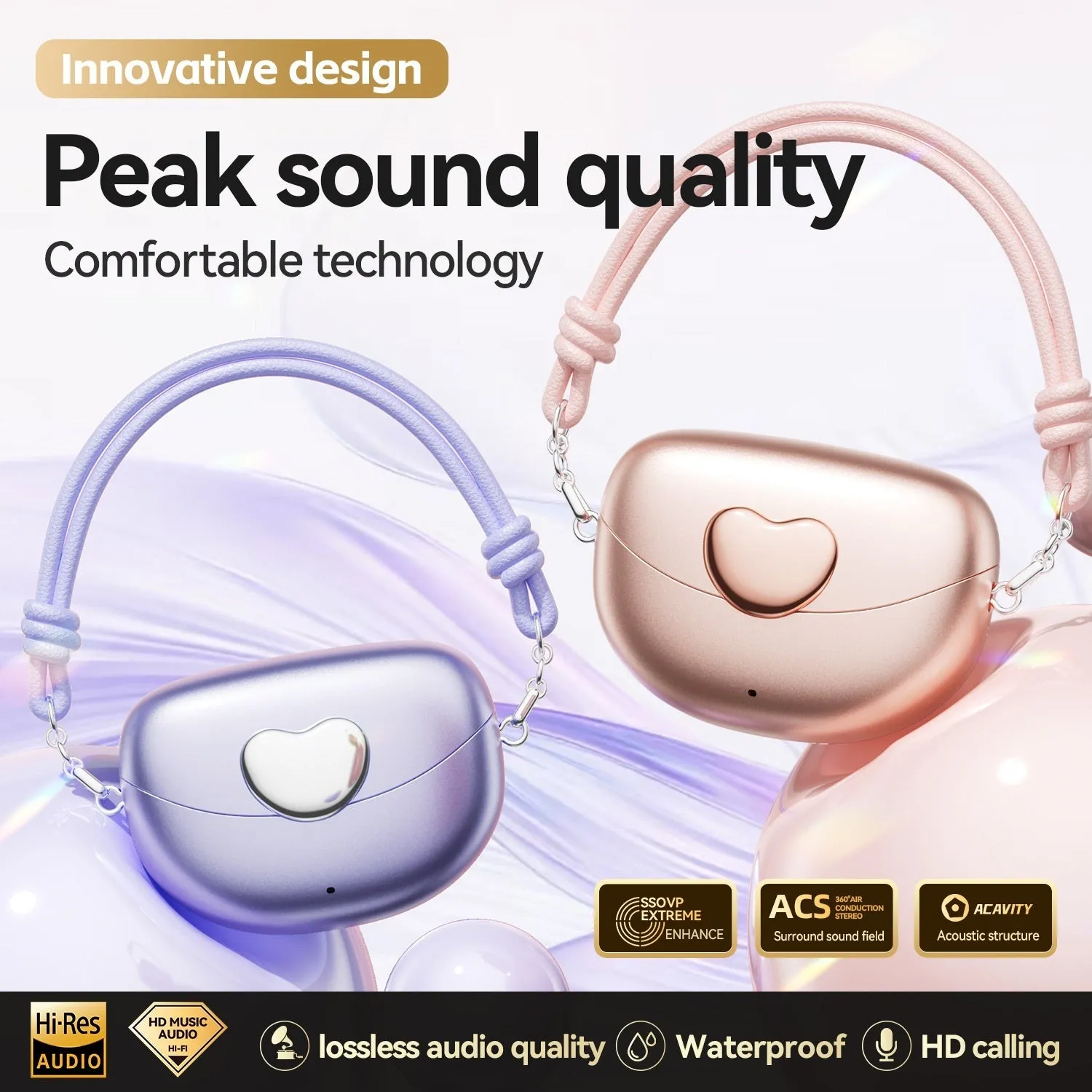 M106 clip-on wireless Bluetooth headset in rose gold with PC ABS construction, sports style design