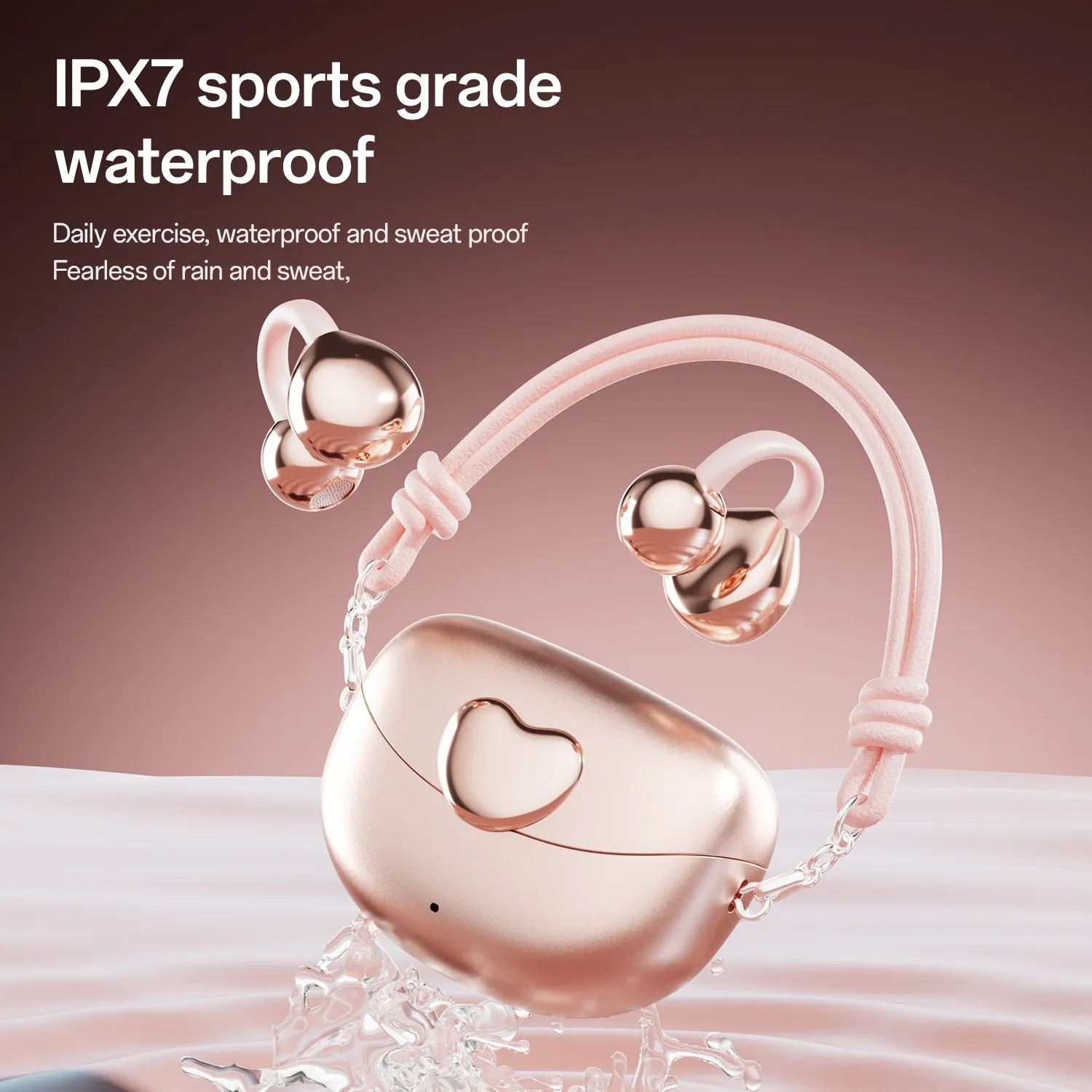 M106 clip-on wireless Bluetooth headset in rose gold with PC ABS construction, sports style design