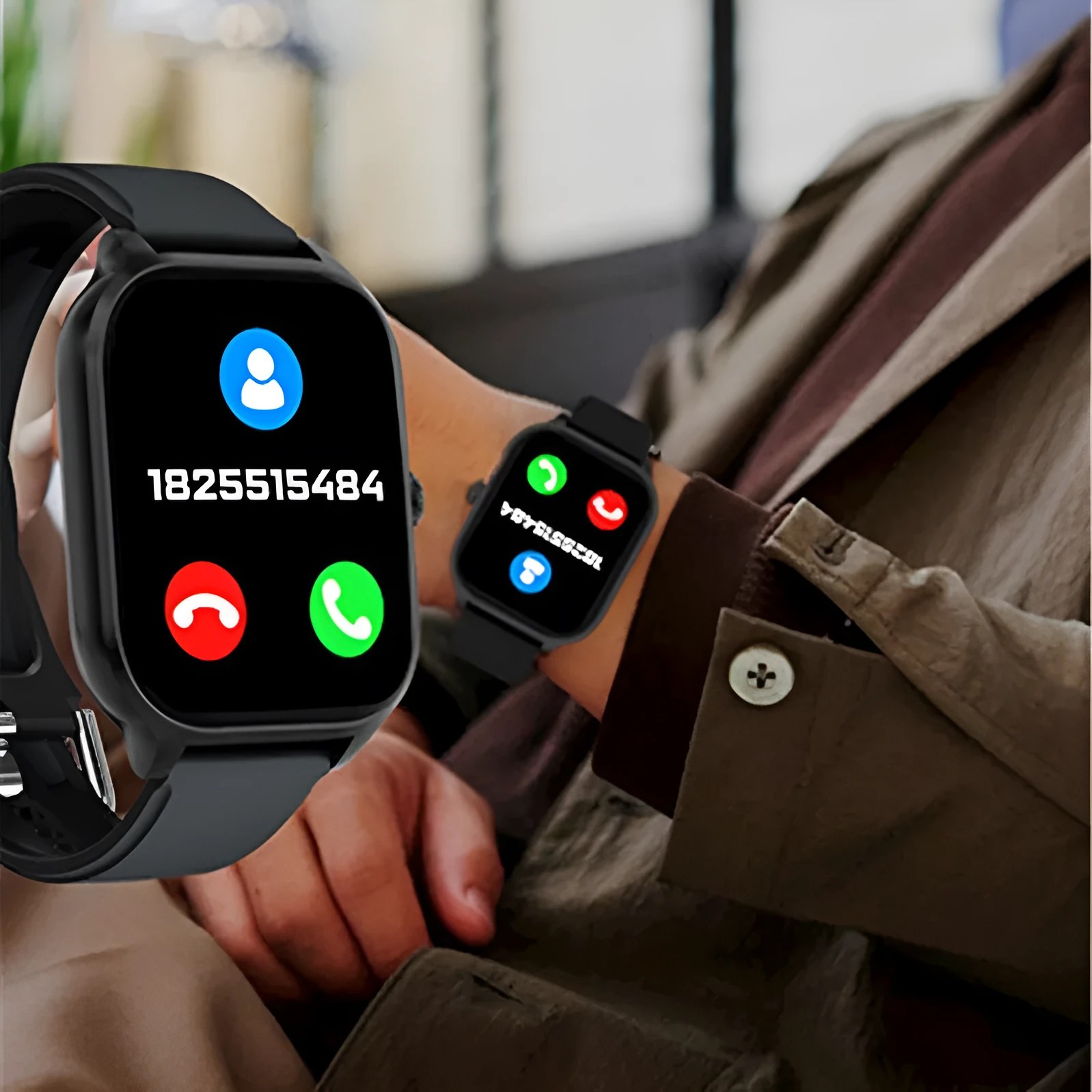 H9 Smart Watch in black showing Bluetooth calling and heart rate monitoring interface