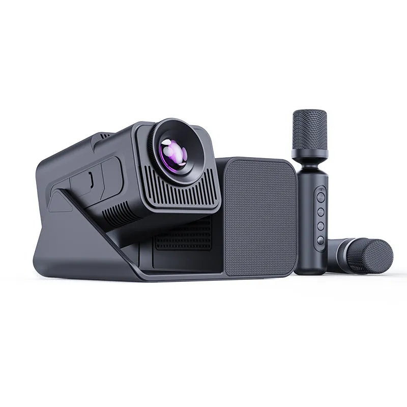 Three-in-one karaoke singing projector with microphone in black finish with 720p resolution