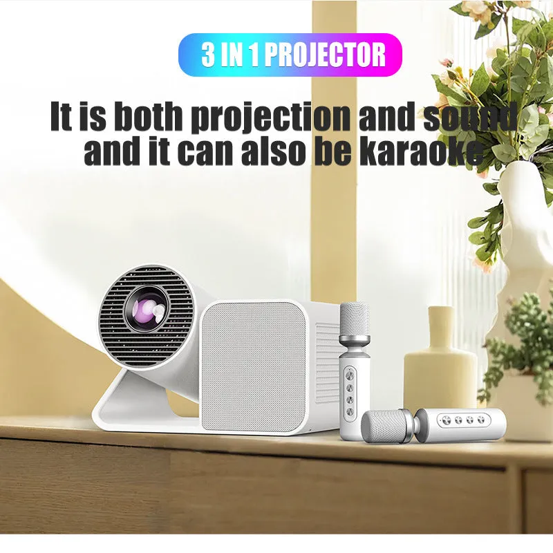 Three-in-one karaoke singing projector with microphone in black finish with 720p resolution