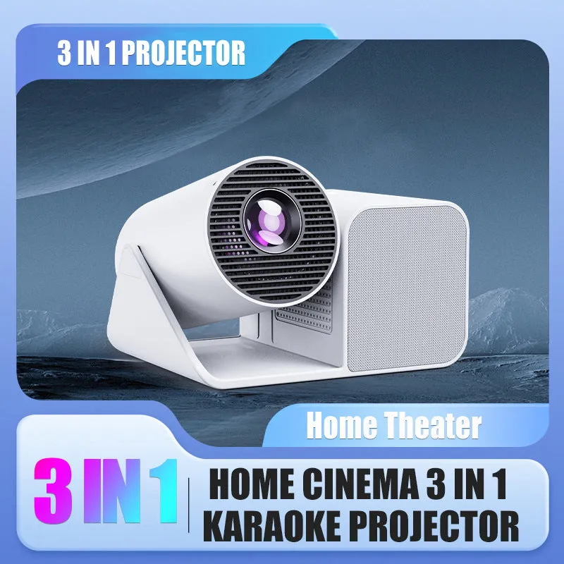 Three-in-one karaoke singing projector with microphone in black finish with 720p resolution