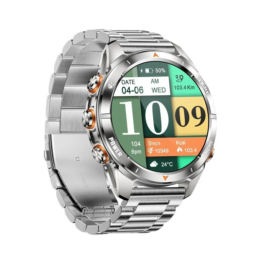 KT80 Smart Watch with Full HD screen and black silicone strap showing heart rate monitor display