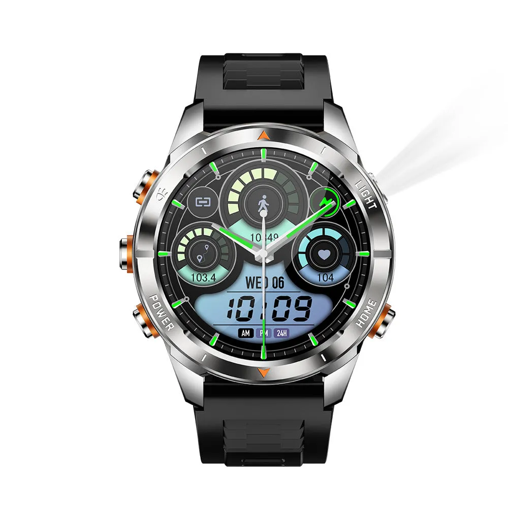 KT80 Smart Watch with Full HD screen and black silicone strap showing heart rate monitor display