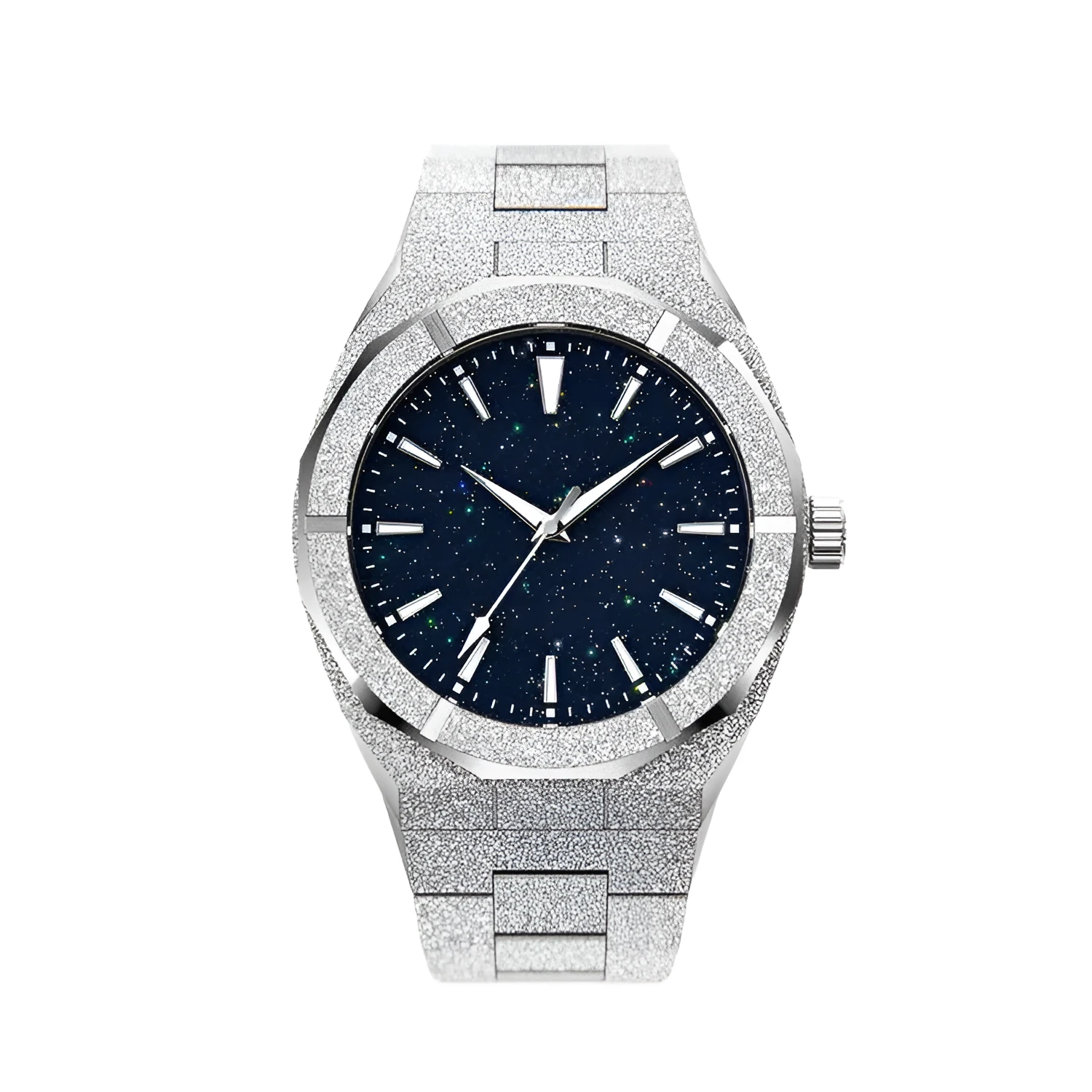 Stainless steel men's watch with 42mm dial, quartz movement, and butterfly buckle in gold colour