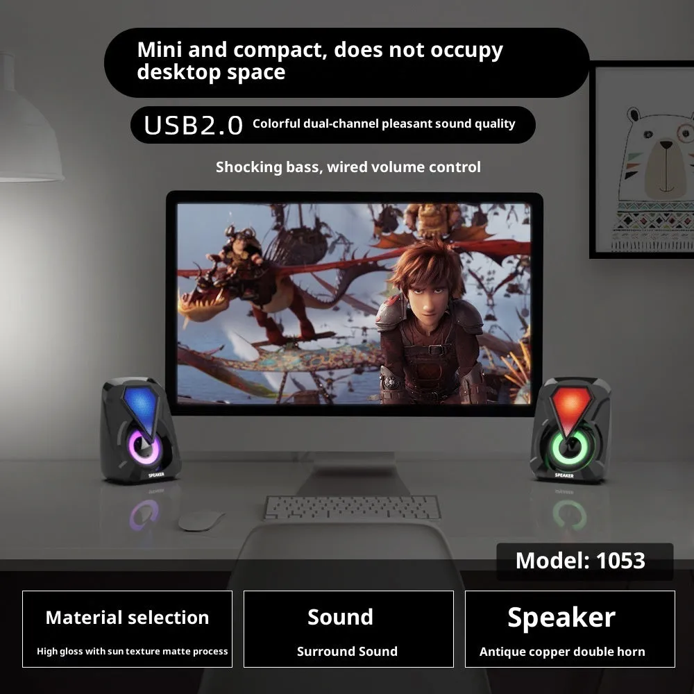 Two plastic-shell USB-powered desktop mini speakers for computer audio, 2.0 channel set