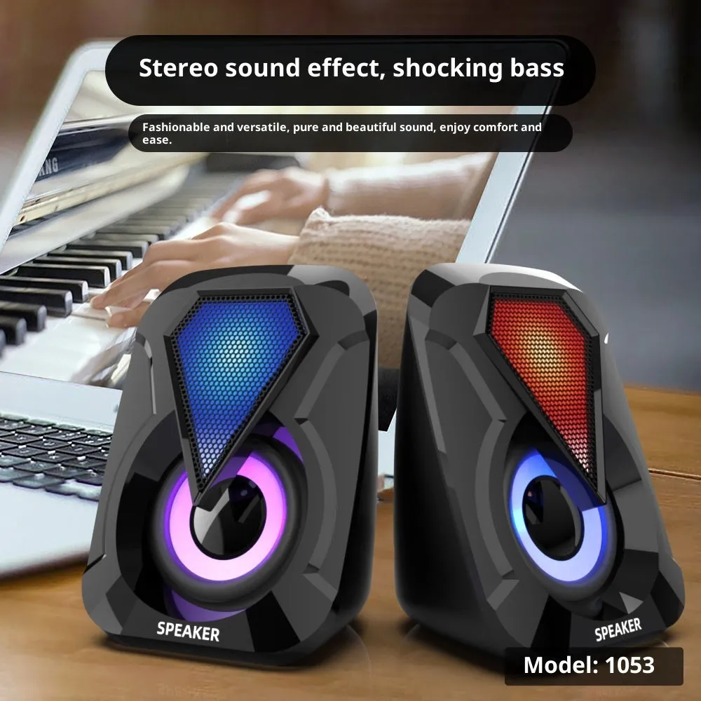 Two plastic-shell USB-powered desktop mini speakers for computer audio, 2.0 channel set