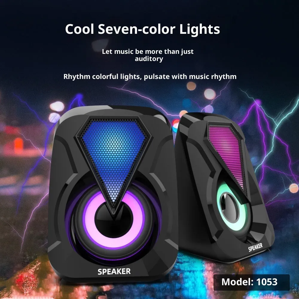 Two plastic-shell USB-powered desktop mini speakers for computer audio, 2.0 channel set
