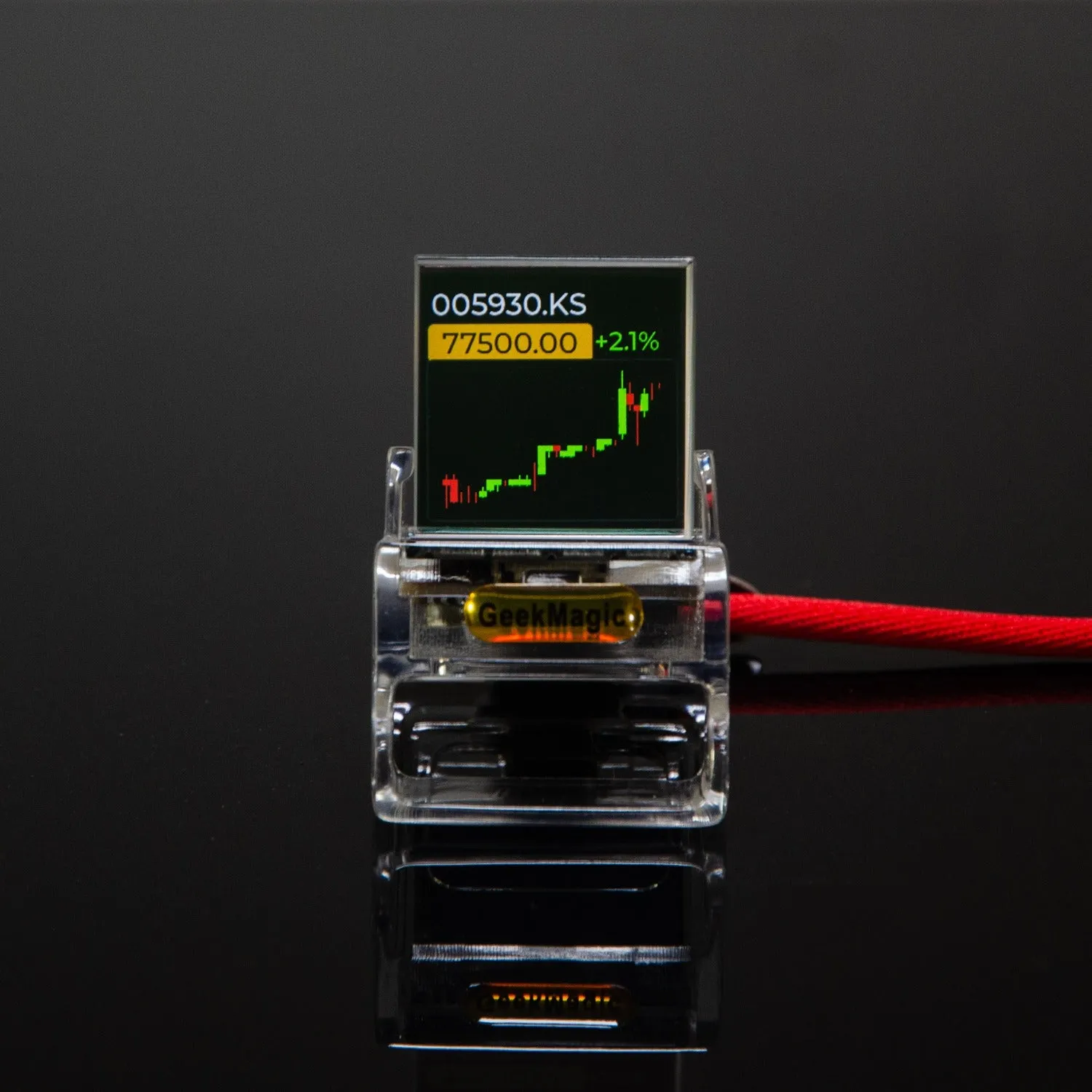 Multifunctional desk clock displaying weather, world clock, and stock market data on a desk
