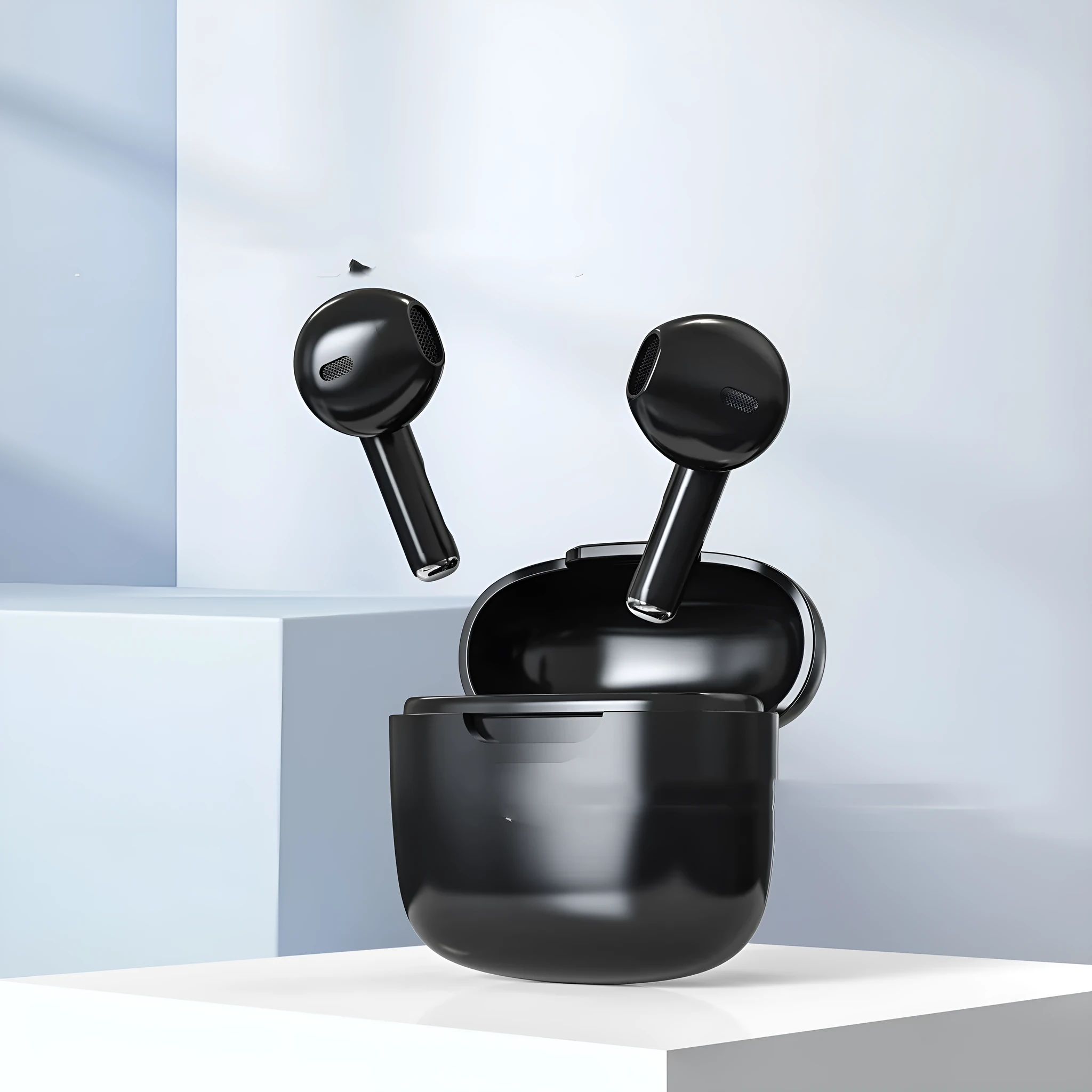 Creative design macaron wireless Bluetooth earphones in white, pink, and black plastic earplug style