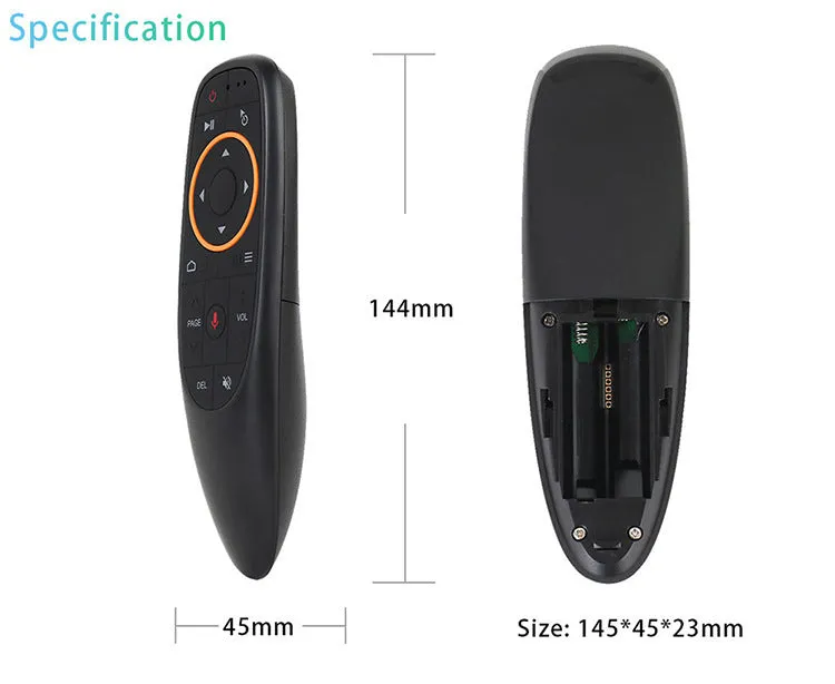 G10 G10S series black wireless remote control with silicone buttons for Android and PC.