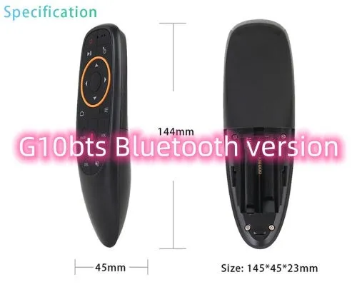 G10 G10S series black wireless remote control with silicone buttons for Android and PC.