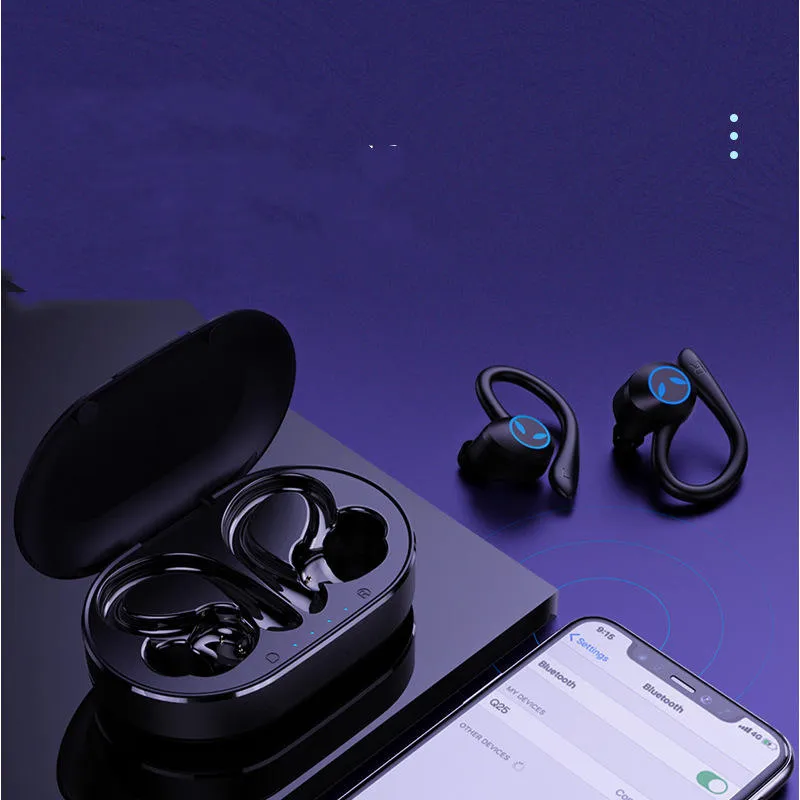 True wireless in-ear sports gaming headset with hanging ear design in Angel's Eye colour, black finish