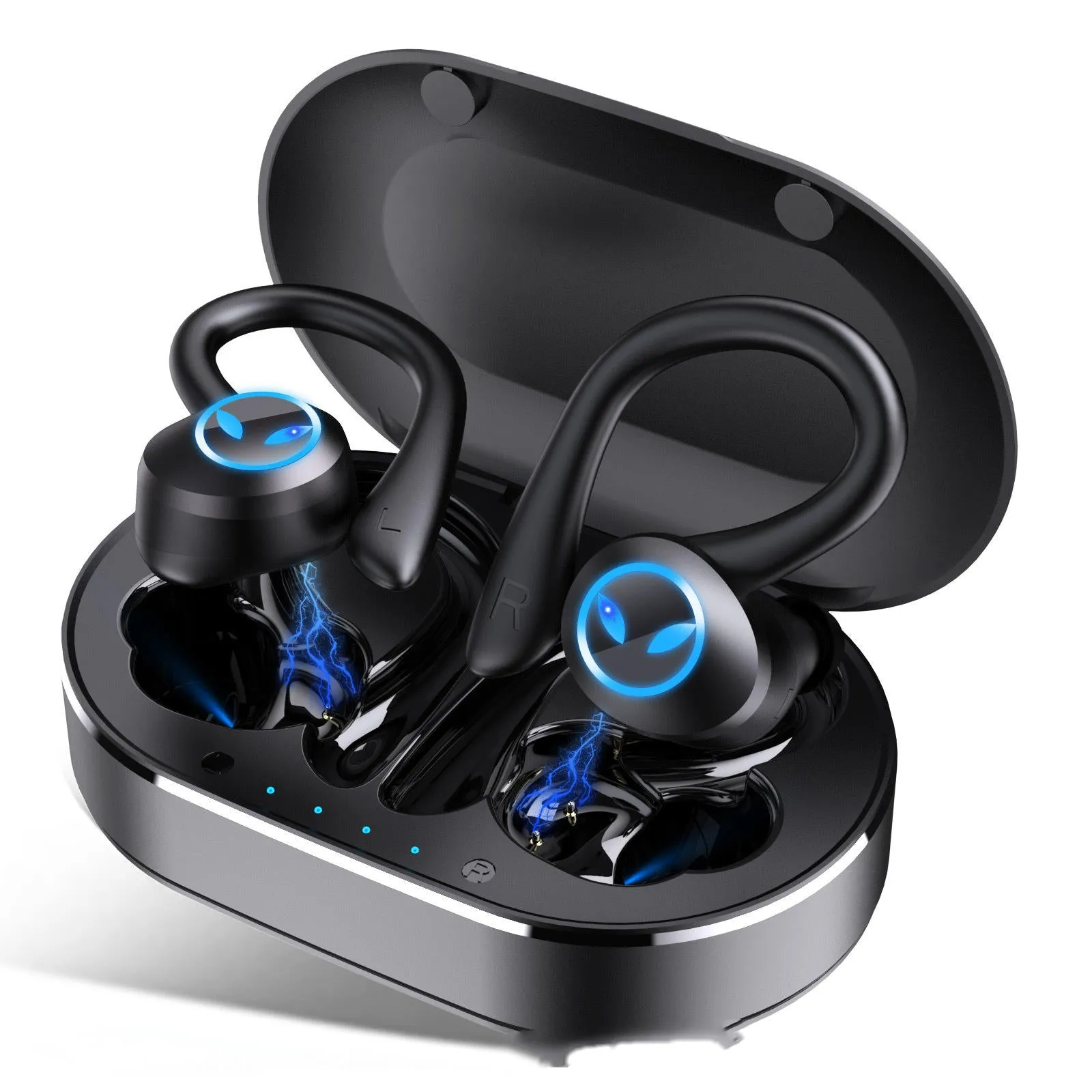 True wireless in-ear sports gaming headset with hanging ear design in Angel's Eye colour, black finish