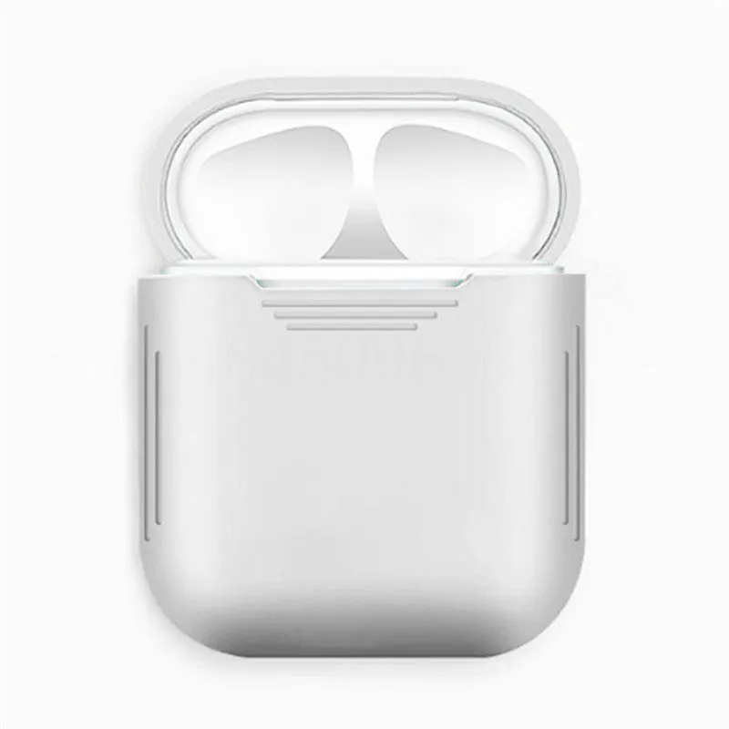 Silicone protective case for Apple AirPods with antiloss rope attached, shown in multiple colour options.