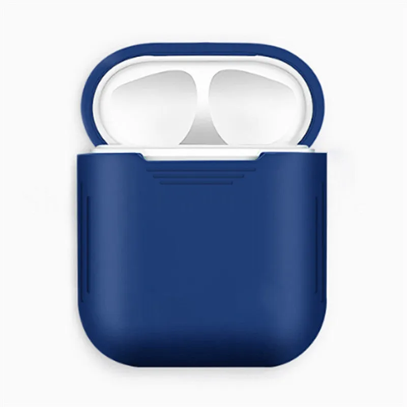 Silicone protective case for Apple AirPods with antiloss rope attached, shown in multiple colour options.