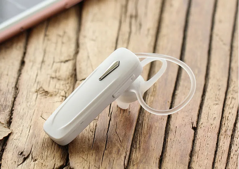 M165 wireless Bluetooth headset in black with hang-on ear design showing battery display