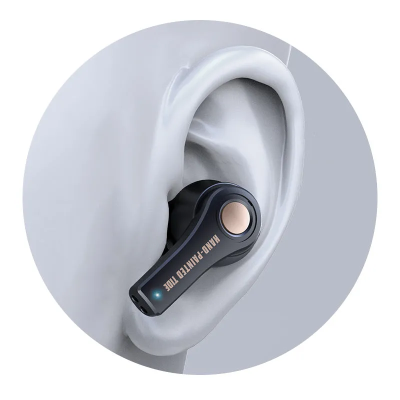 Black and white wireless Bluetooth headset with over-ear design.
