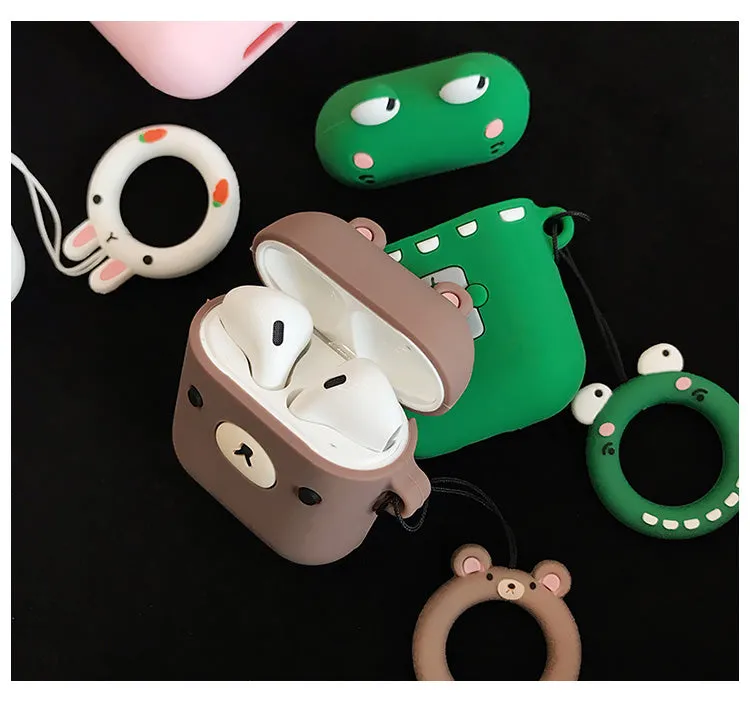 Cartoon animal earphone box in brown bear colour, protective case for earbuds