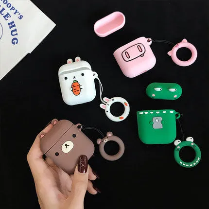 Cartoon animal earphone box in brown bear colour, protective case for earbuds