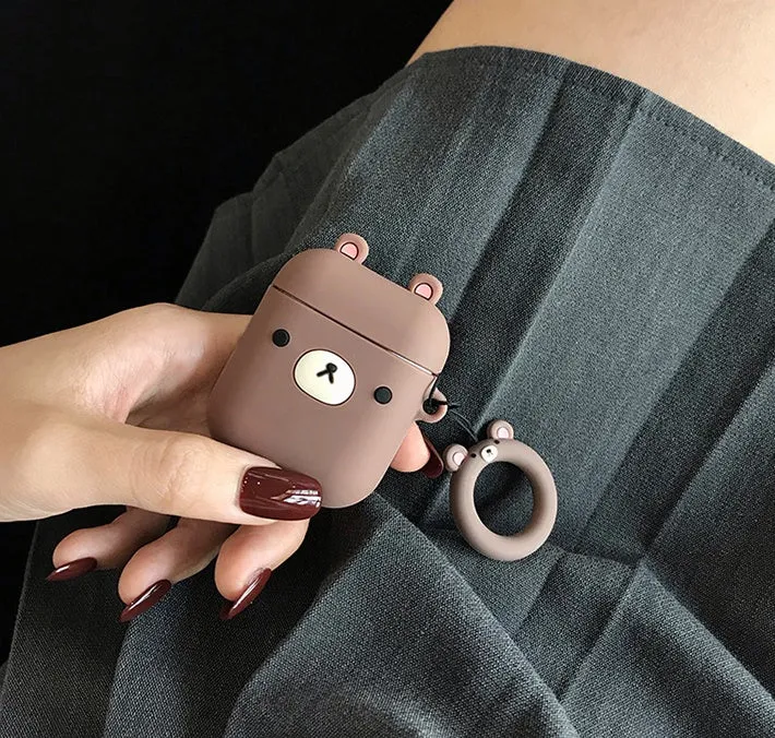 Cartoon animal earphone box in brown bear colour, protective case for earbuds
