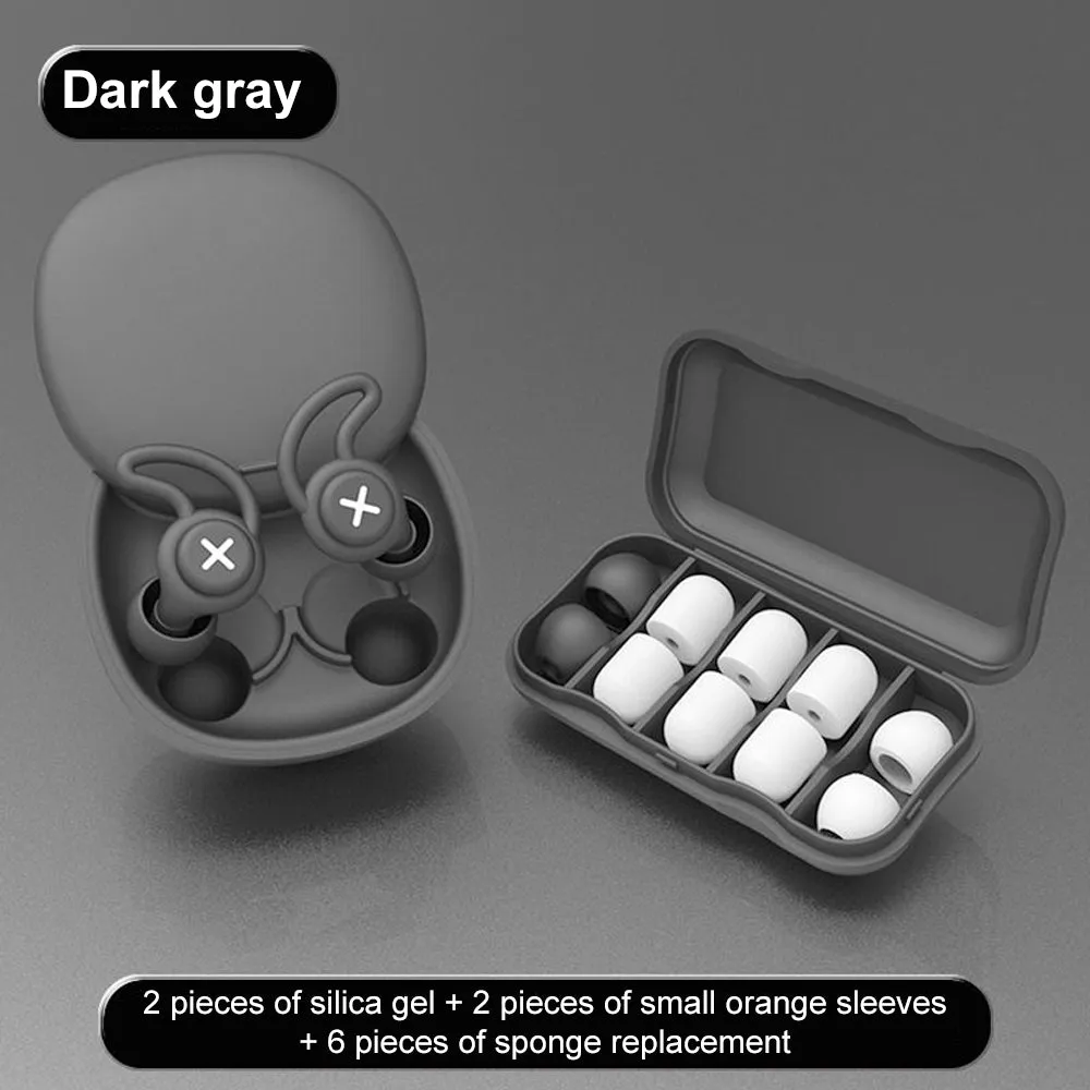 Silent Learning nano silica gel noise-cancelling earplugs in black with sponge tips, 17mm by 14mm