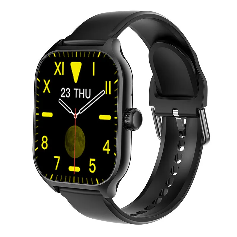 Smart watch with black steel strap displaying Bluetooth call and heart rate monitoring interface