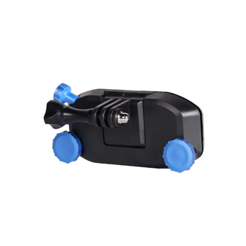 Blue and red plastic sports camera backpack clip with shoulder strap buckle for loads under 2 kg.