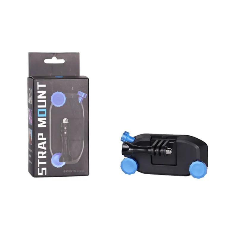 Blue and red plastic sports camera backpack clip with shoulder strap buckle for loads under 2 kg.