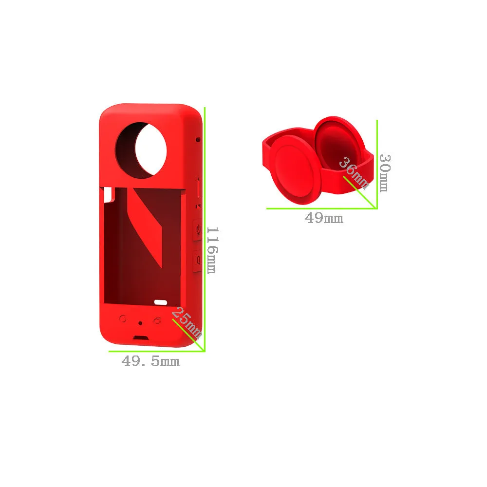 Insta360 ONE X3 silicone lens protective case in black, blue, and red colours, compact size