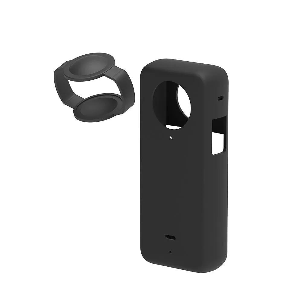 Insta360 ONE X3 silicone lens protective case in black, blue, and red colours, compact size