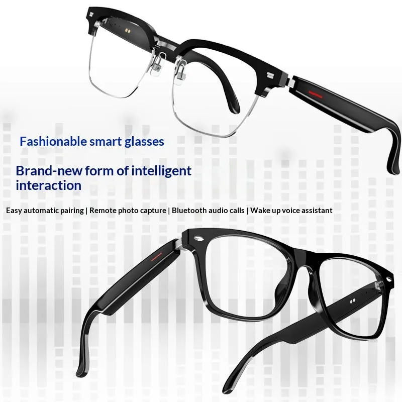 White transparent Bluetooth smart glasses with PC frame and touch controls