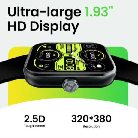 Bluetooth smart watch in black with touch button interface on wrist