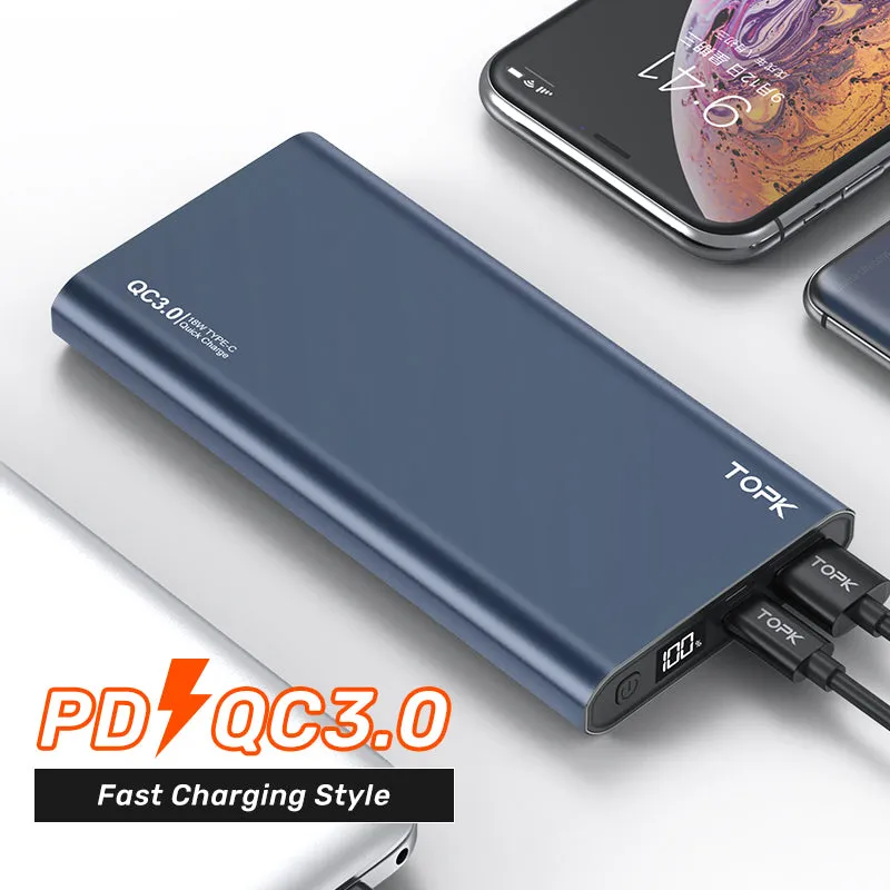 Silver 10,000mAh full metal shell fast charging power bank with digital display