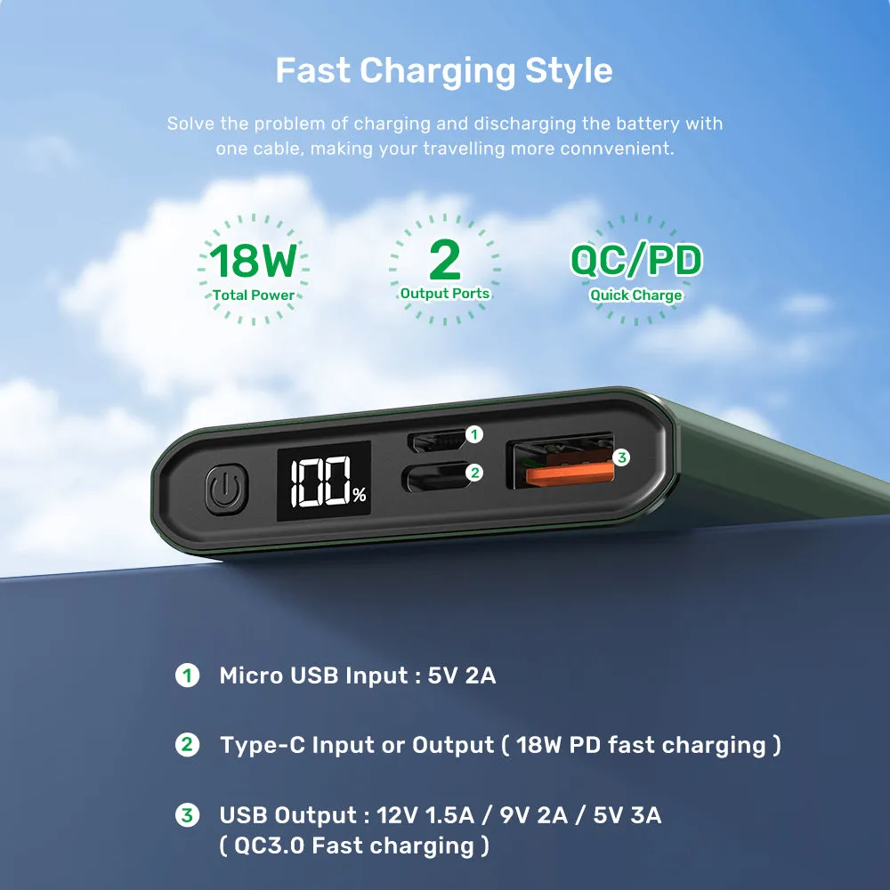 Silver 10,000mAh full metal shell fast charging power bank with digital display