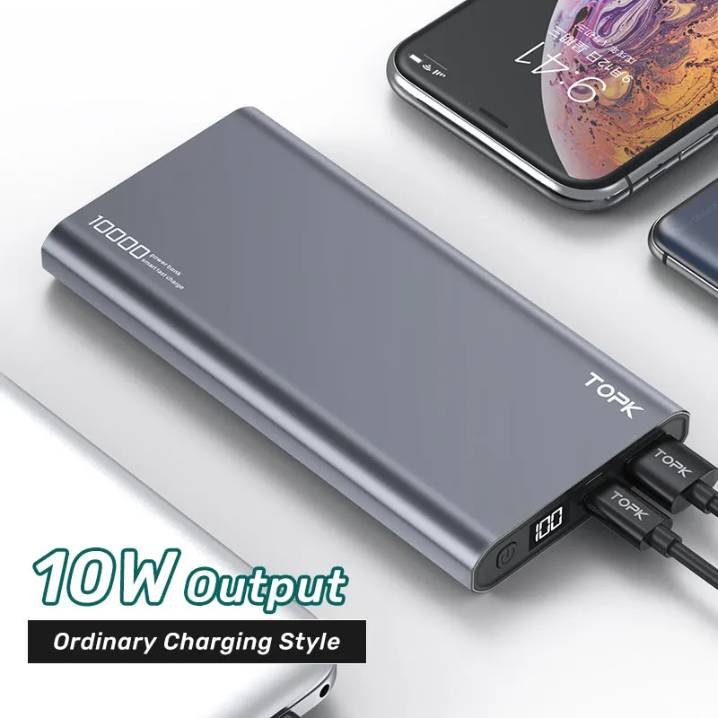 Silver 10,000mAh full metal shell fast charging power bank with digital display