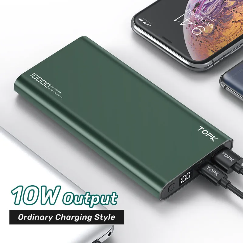 Silver 10,000mAh full metal shell fast charging power bank with digital display